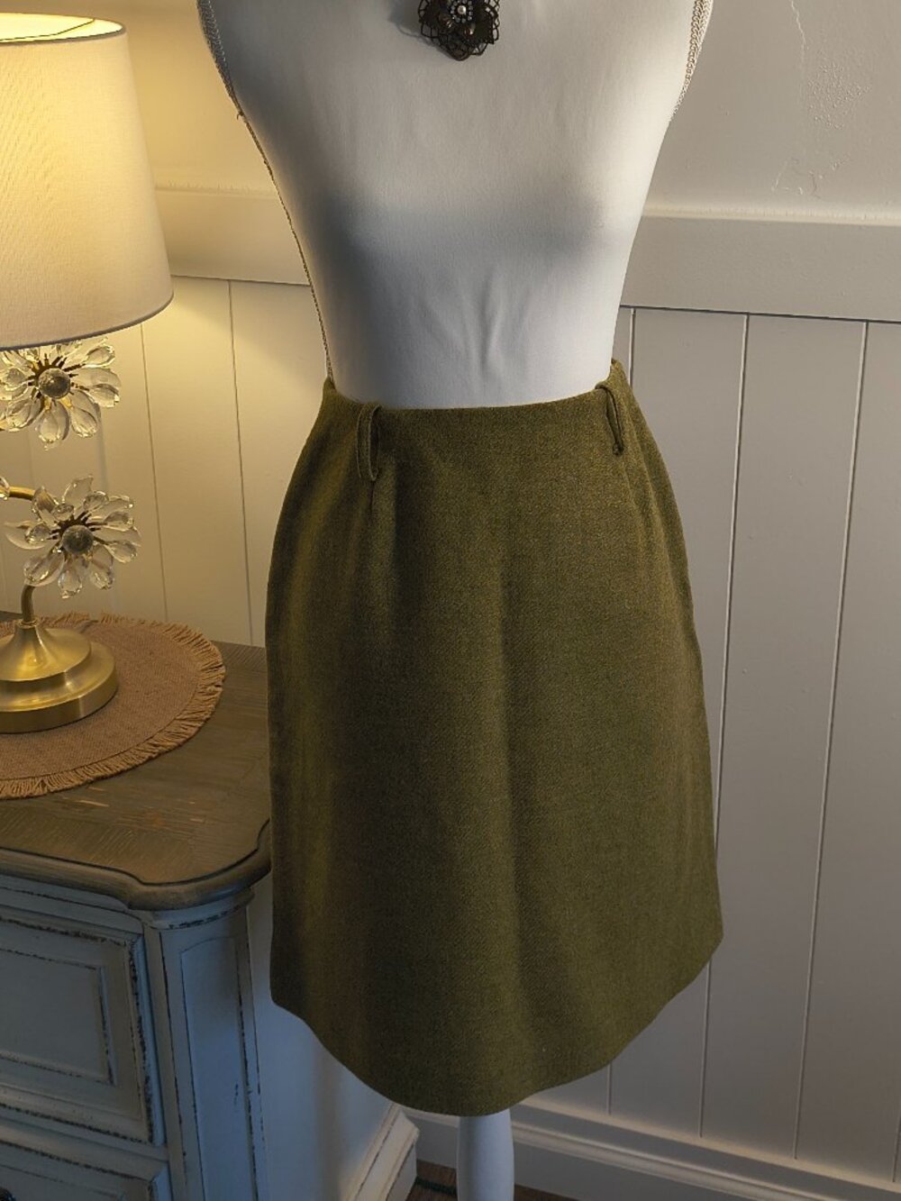 Vintage Sears Green Wool Skirt | Union Made | High-Waisted | 22" Length